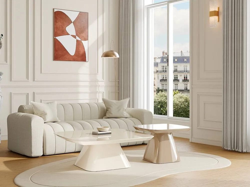 Vente-unique Set Of 2 MDF Coffee Tables - Cream & Lacquered Taupe - NATAZA 3