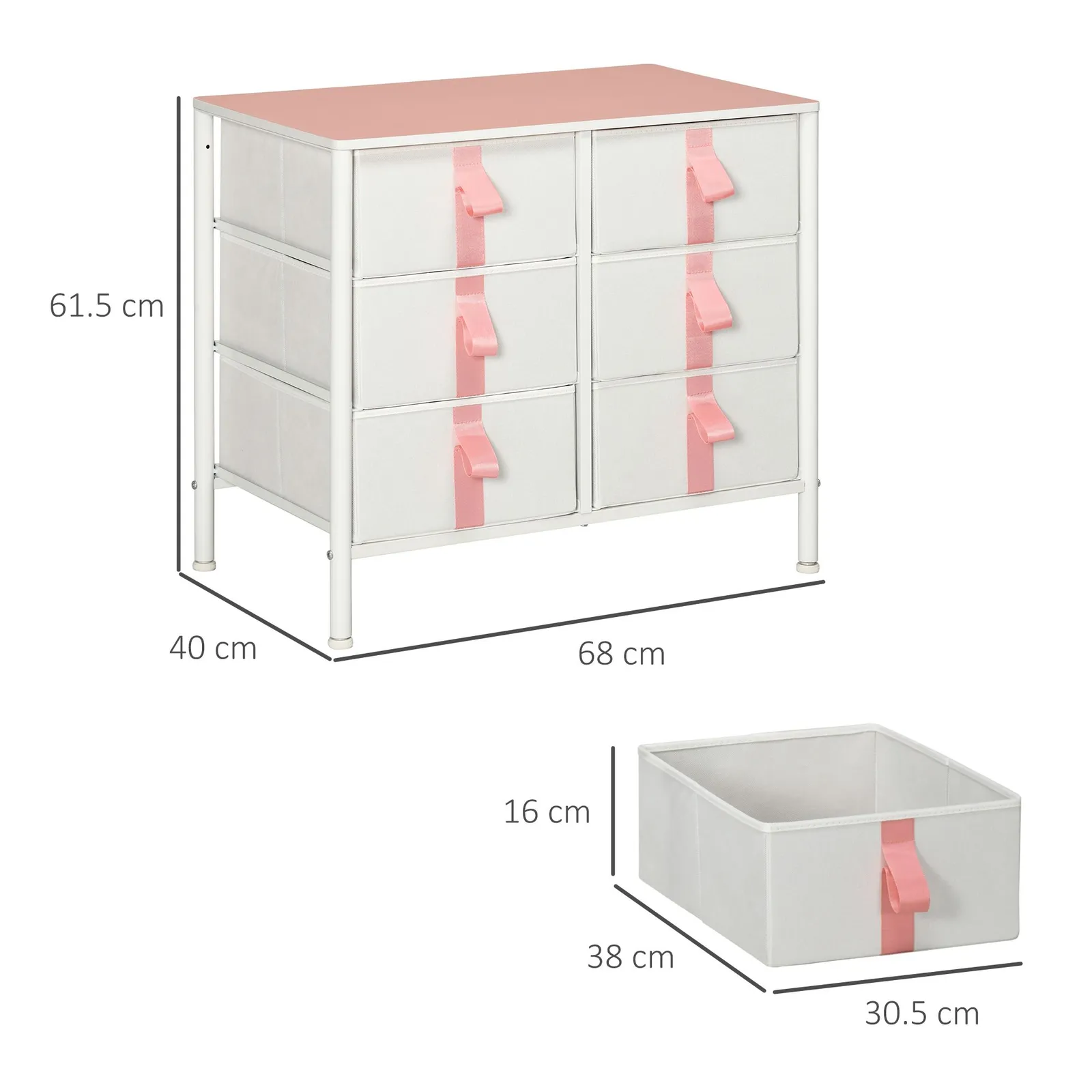 HOMCOM of Drawers Cloth Organizer w/ 3/6 Fabric Drawers Metal Frame Nursery Room in Pink 3