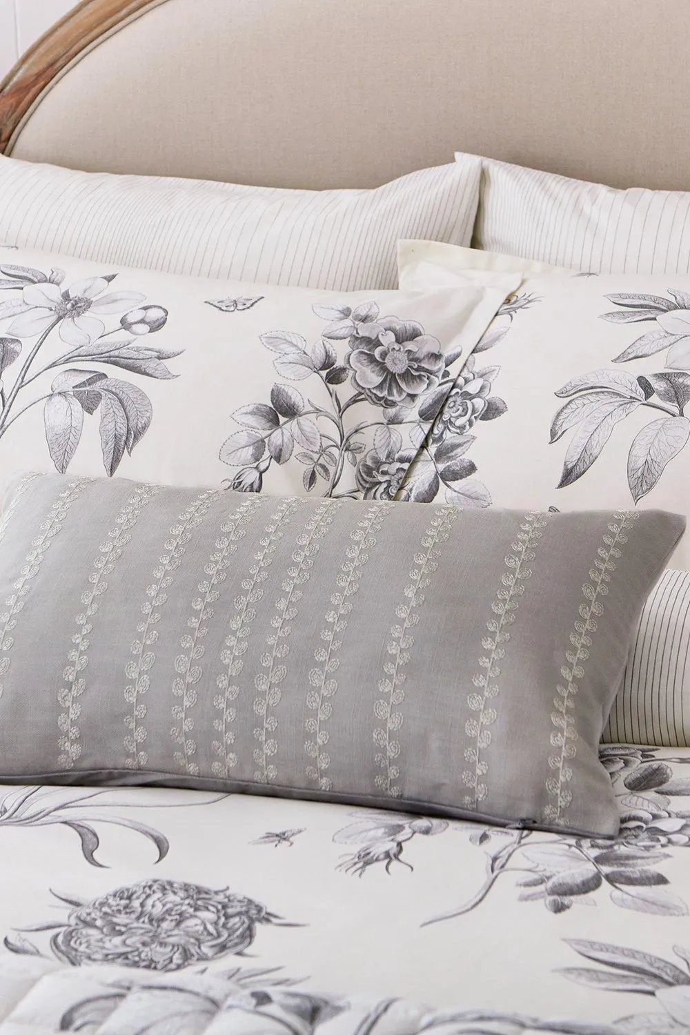 Sanderson 'Etchings & Roses' Cotton Cushion in Silver 3