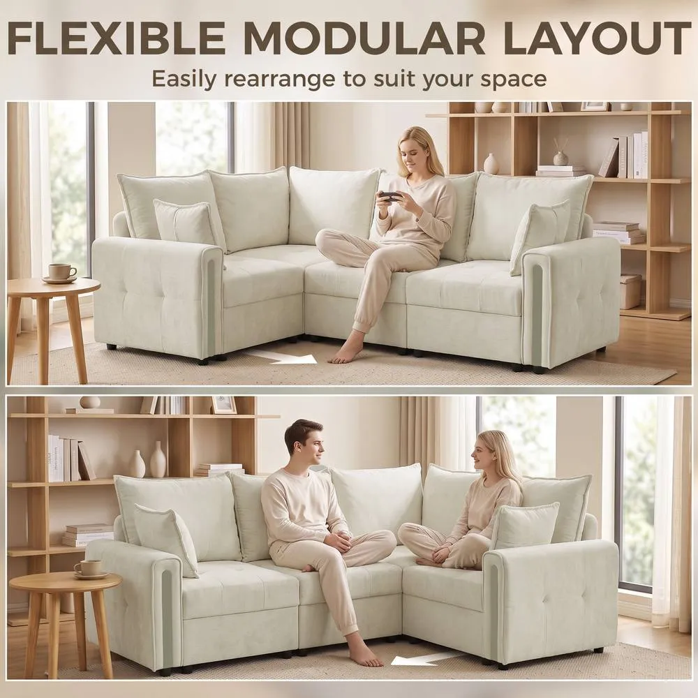 HOMCOM 228cm L Shaped Sofa 3-Seater Sectional Sofa with Storage in Beige 4