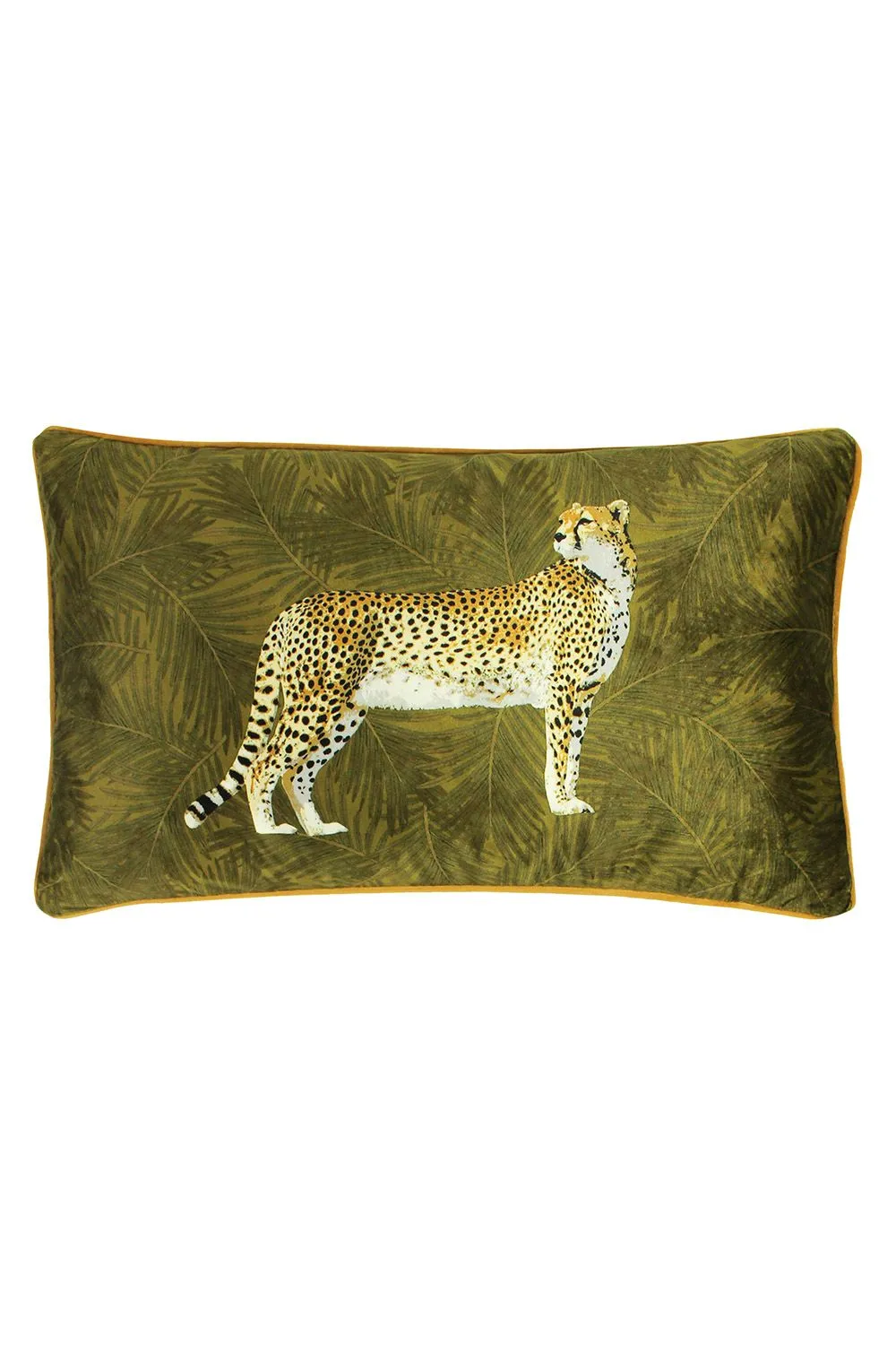 Paoletti Cheetah Forest Printed Velvet Piped Cushion in Green