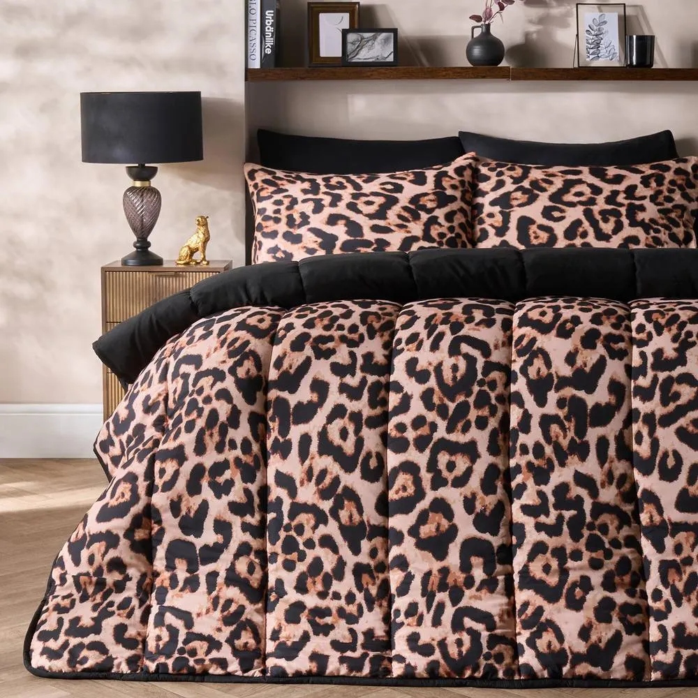 OHS Leopard Coverless 10.5 TOG Duvet Set Pillowcase Quilted Cover in Tan