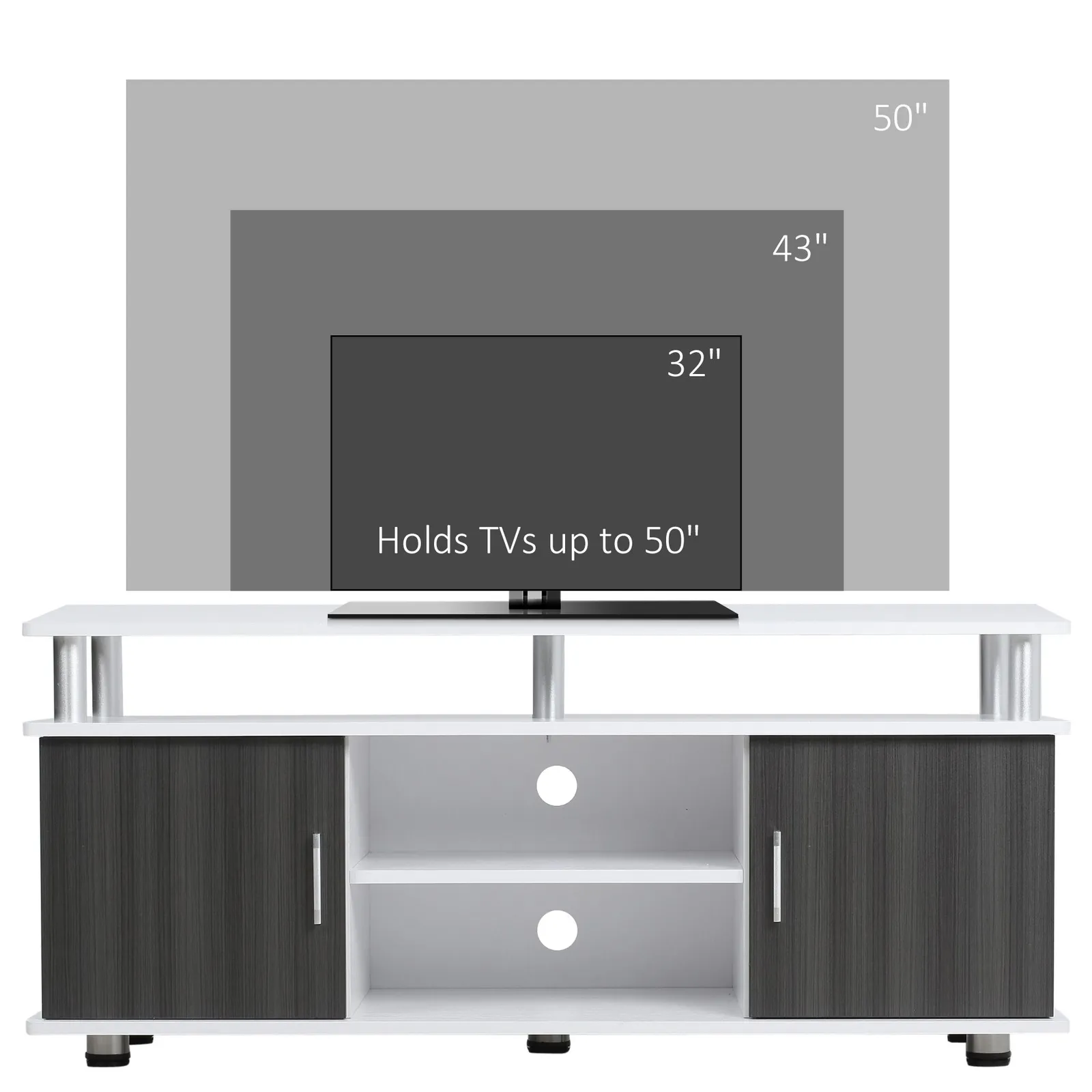 HOMCOM TV Cabinet Stand Entertainment Center Media Console Storage in White 4