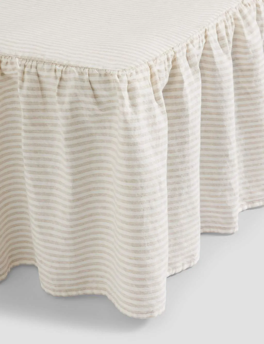 Piglet In Bed Pure Linen Striped Valance Sheet Oatmeal Mix