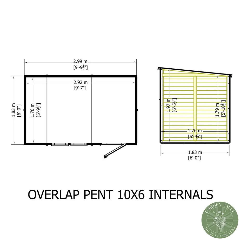 Shires Overlap 10x6' Single Door Dip Treated Pent Shed - L183xW299xH205.6 cm in Brown 5