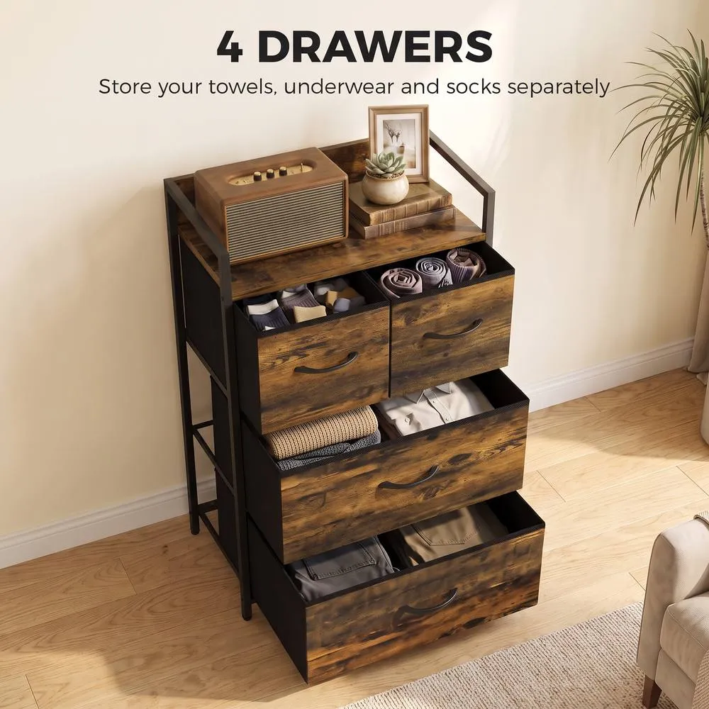 HOMCOM Bedroom Chest of Drawers 4 Drawer Dresser with Shelf, Rustic Brown 4