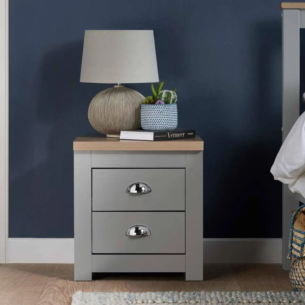 Birlea Pair of Bedside Cabinet Highgate 2 Drawer Chest Farmhouse Style Grey 2