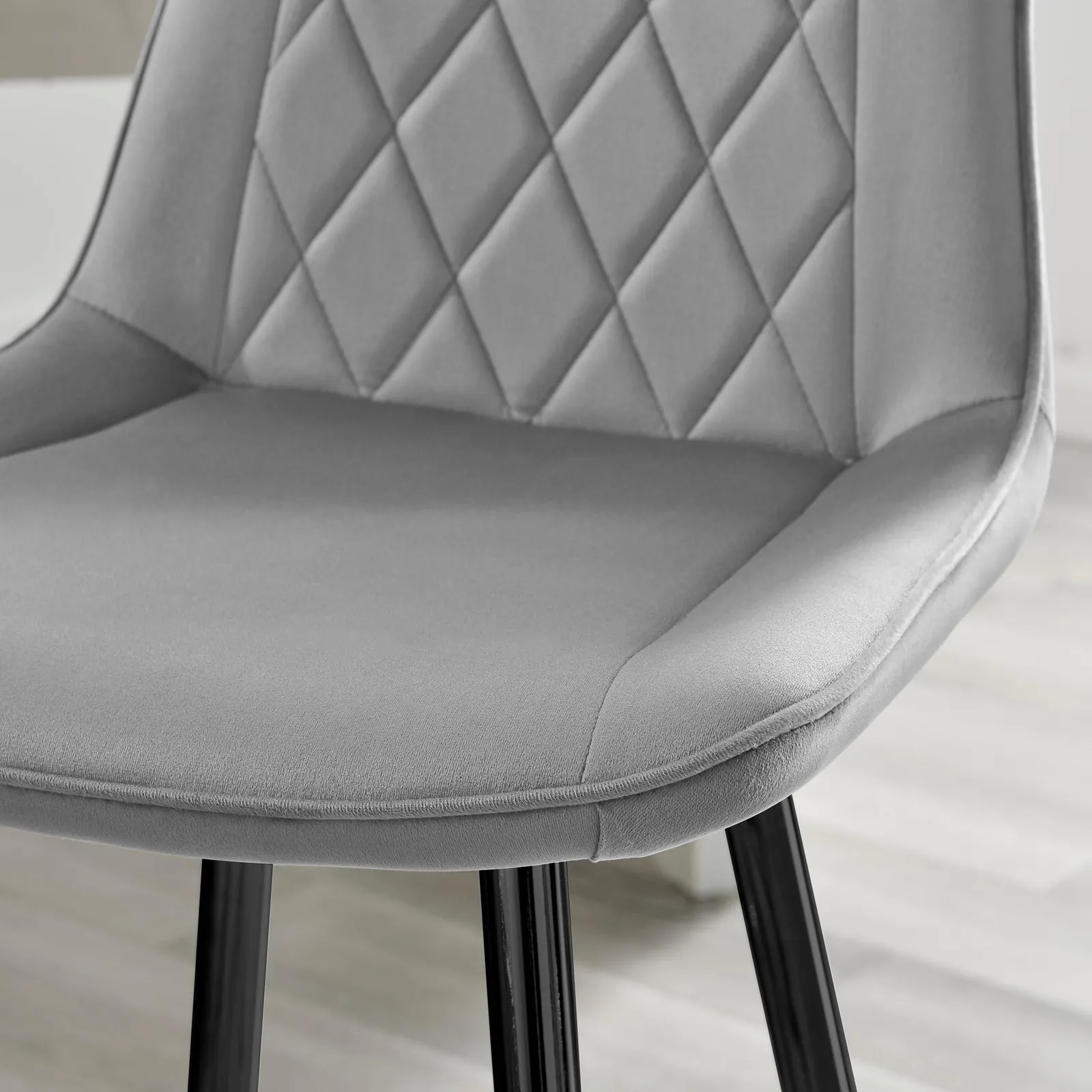 FurnitureboxUK Pesaro Set of 2 Velvet Black Legs Counter Stools in Grey 3
