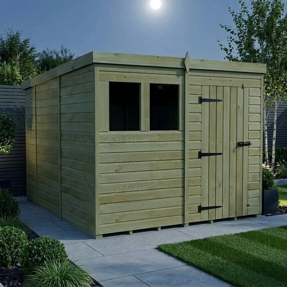 Buttercup Farm 8ft x 10ft Pent Garden Shed Single Door With Windows - Timber in Brown 3