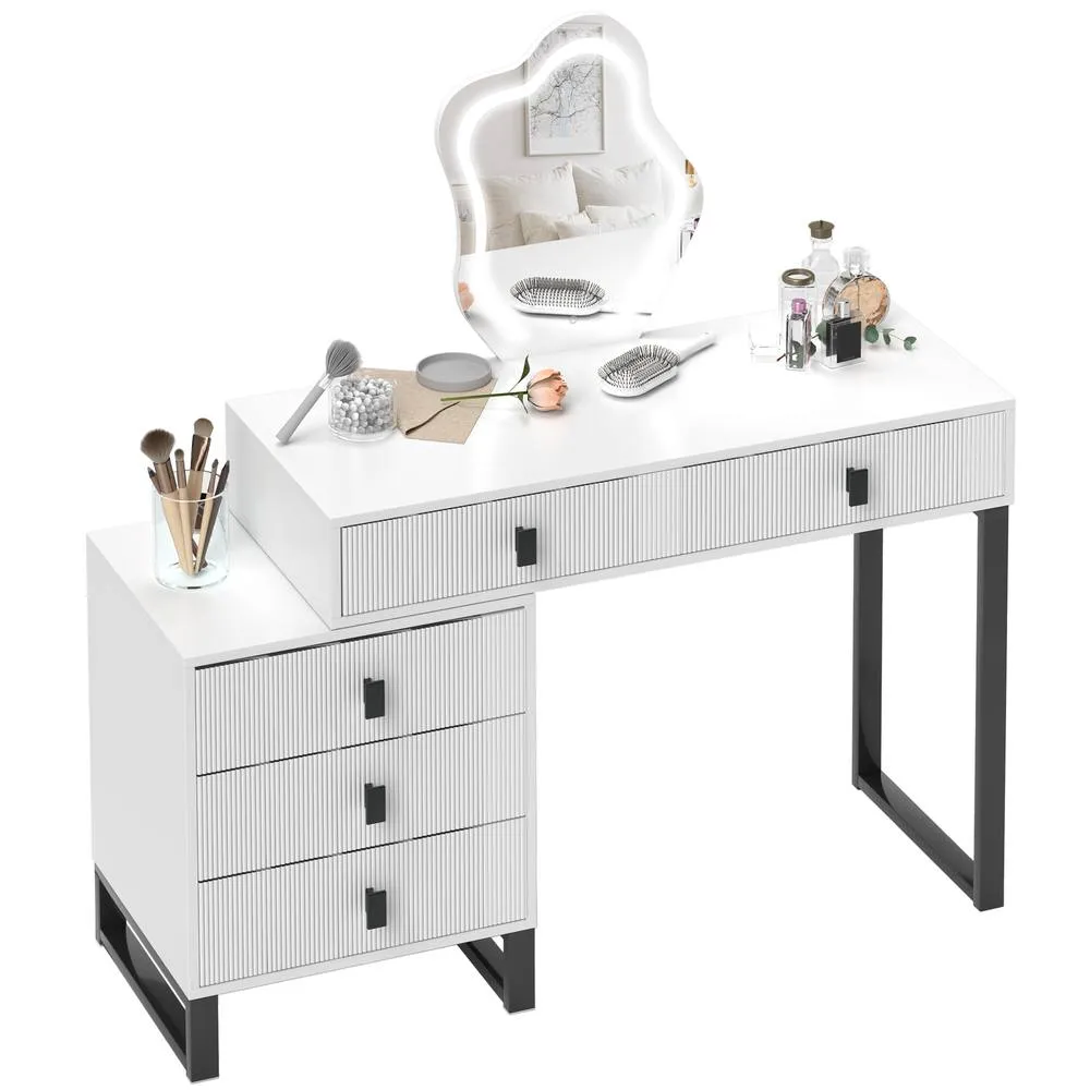 HOMCOM Dressing Table with LED Leaf Shape Mirror & 5 Drawers, White