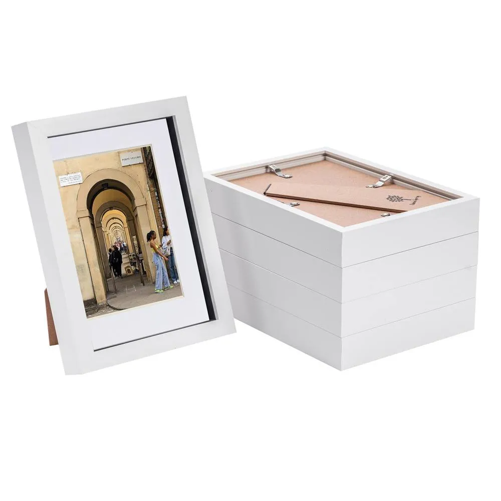 Nicola Spring 3D Box Photo Frames with 4" x 6" Mounts - A5 (6" x 8") - White Mount - Pack of 5 1