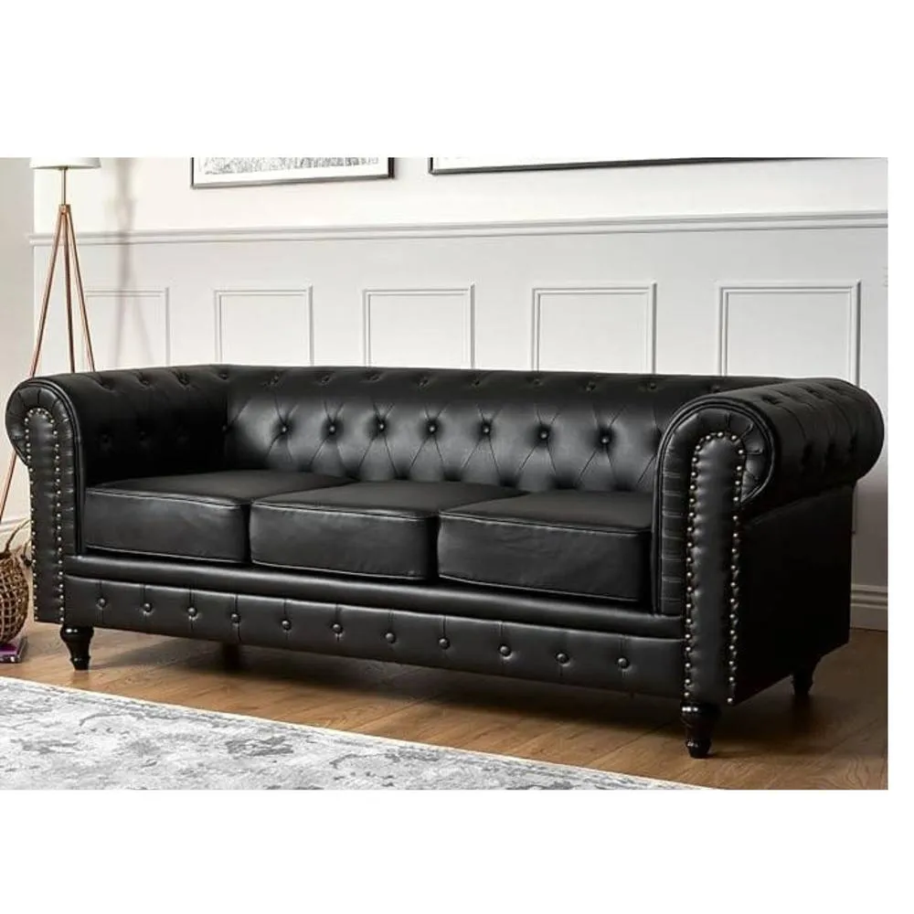 Bliss Furniture Chesterfield 3 Seater Sofa Faux Leather in Black