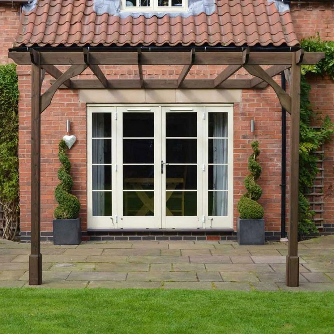 Rutland County Garden Furniture Ltd Wall Mounted Premium Pergola, Wood, L300 x W360 x H270 cm, Light Green in Brown 4