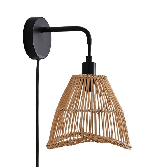 Elements Jaula Rattan Plug In Wall Light 5
