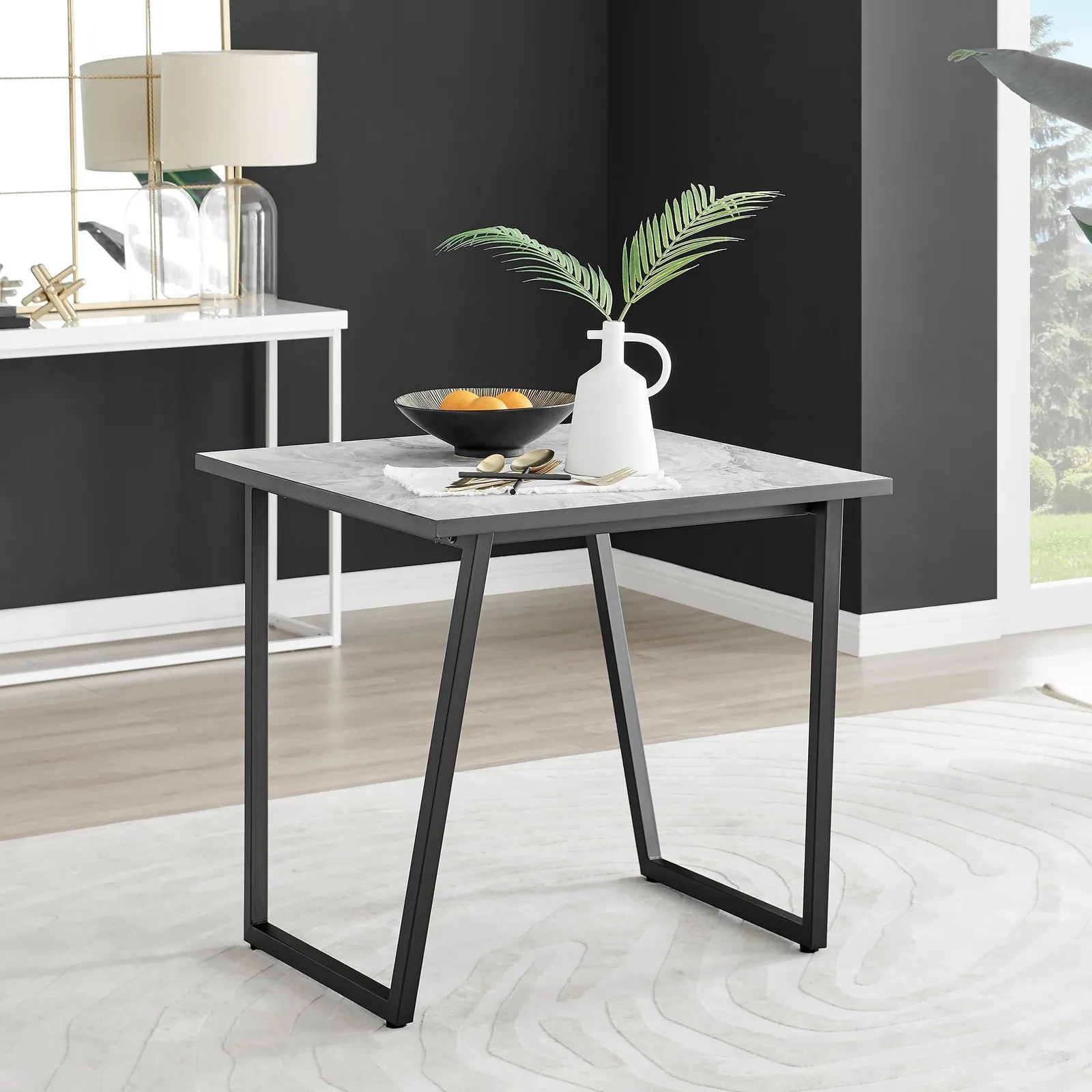 FurnitureboxUK Carson Square White Marble Effect Dining Table with Black Legs