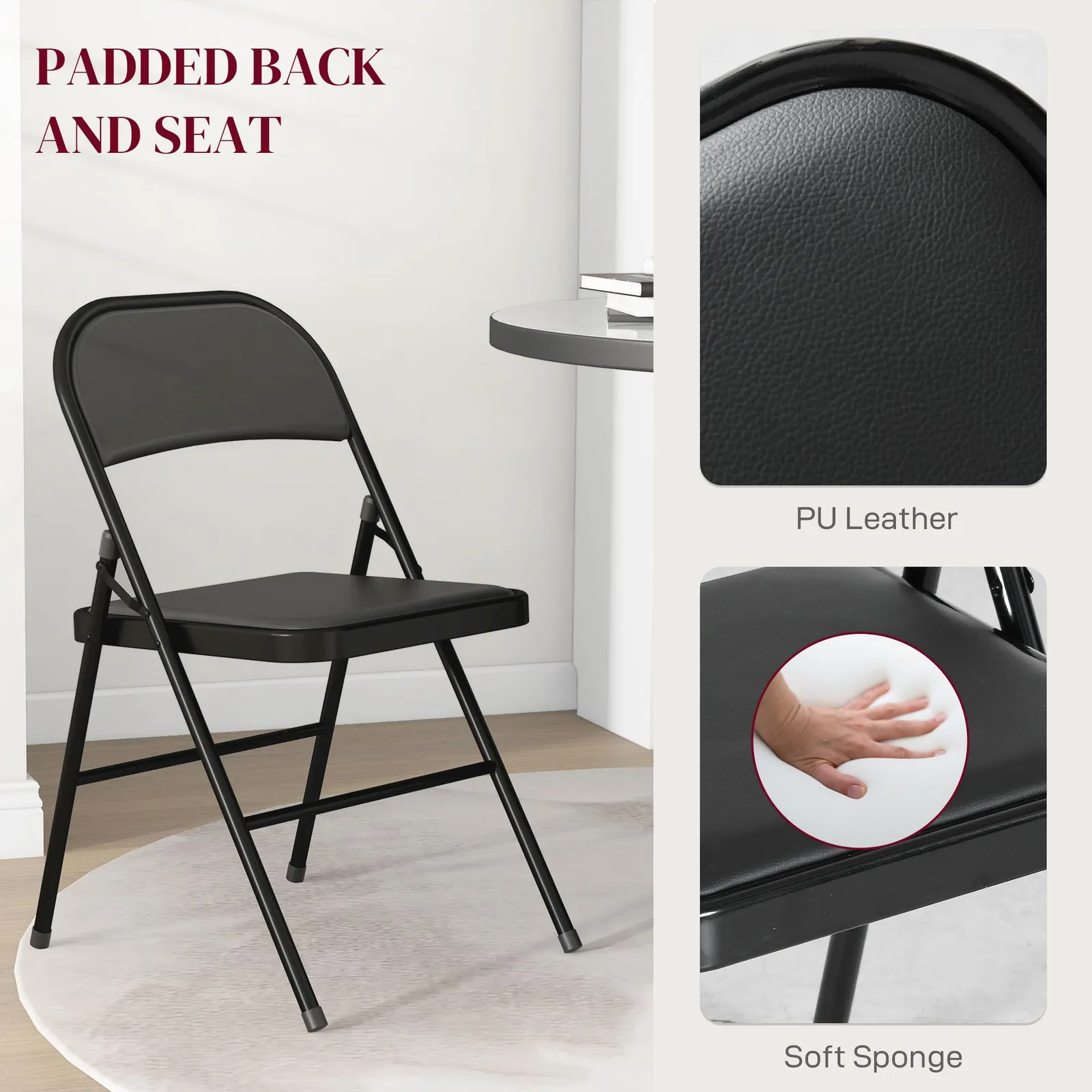 HOMCOM 2 Pack Padded Folding Chairs with Cushioned Seat & Metal Frame in Black 4