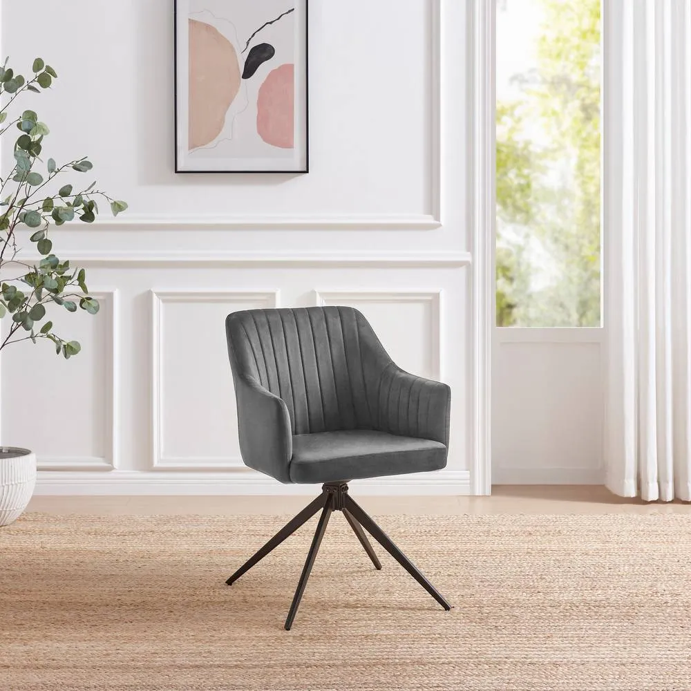 FurnitureboxUK 2x Calla Grey Velvet Swivel Dining Chairs 2