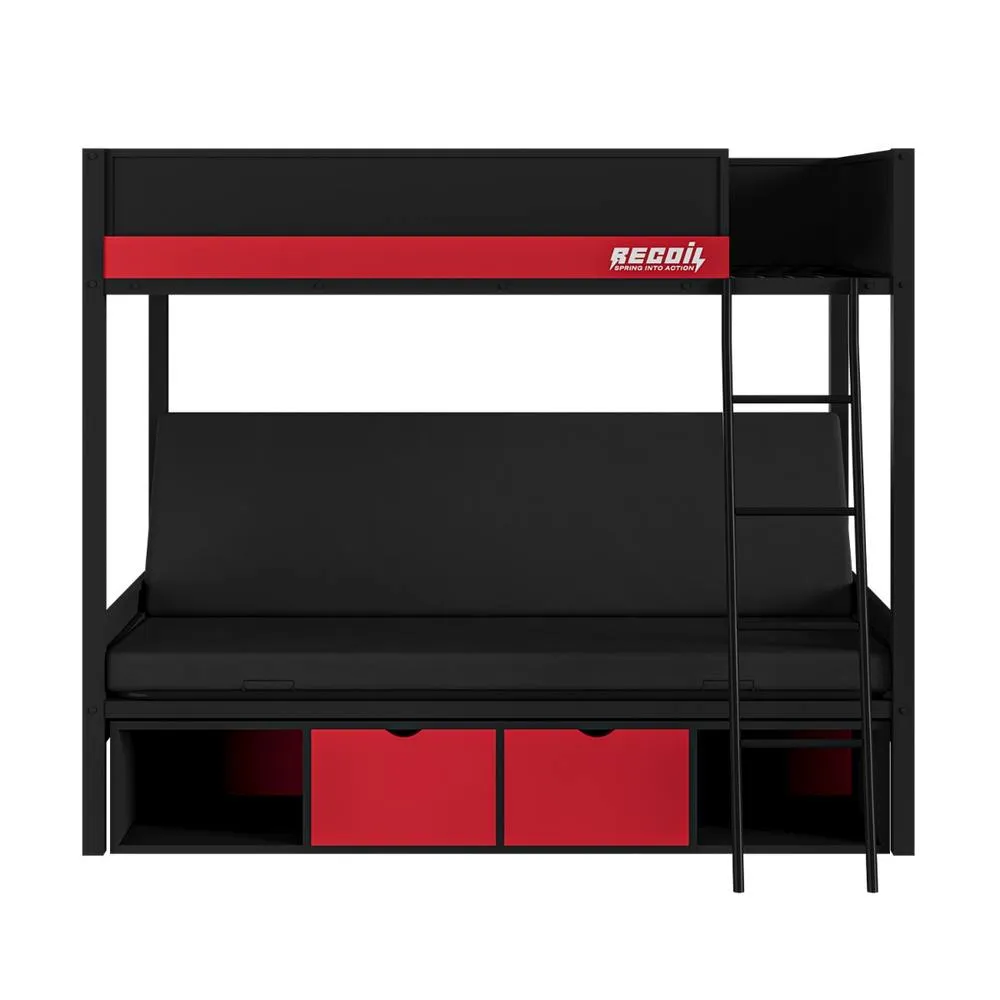 Flair Nova Storage Gaming Metal Bunk with Futon Black & Red 5