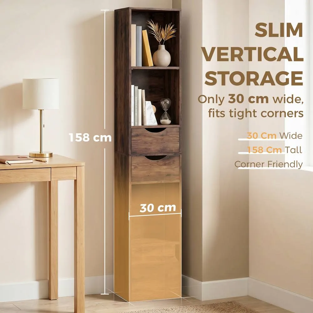 HOMCOM Bookcase with Drawers Adjustable Shelf 158 cm Rustic Brown in Dark Brown 4