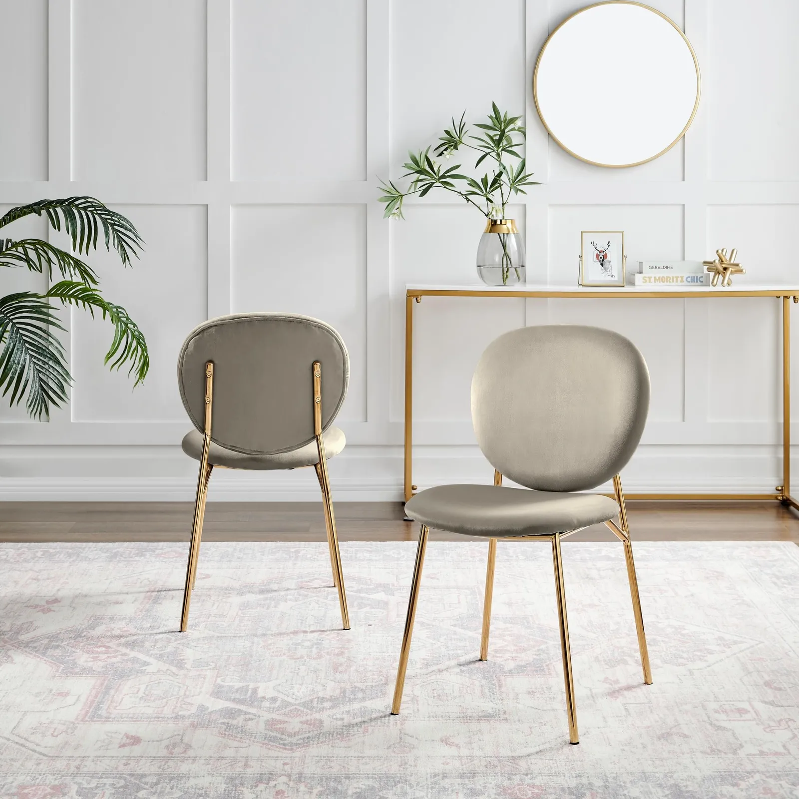FurnitureboxUK Set of 2 Ivy Modern Velvet Dining Chairs On Gold Legs - Vintage Retro Nod in Taupe 3