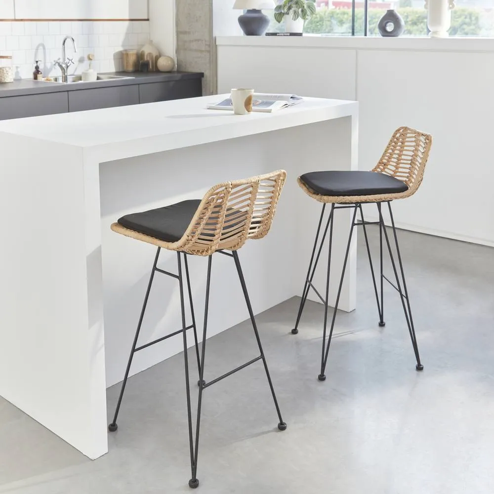 sweeek Pair of rattan bar stools 67cm in Black 1