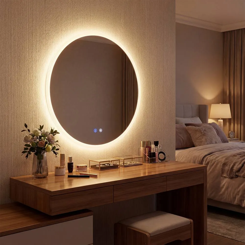 Costway 70 CM Round LED Bathroom Mirror with 3 Light Colors in Silver 4