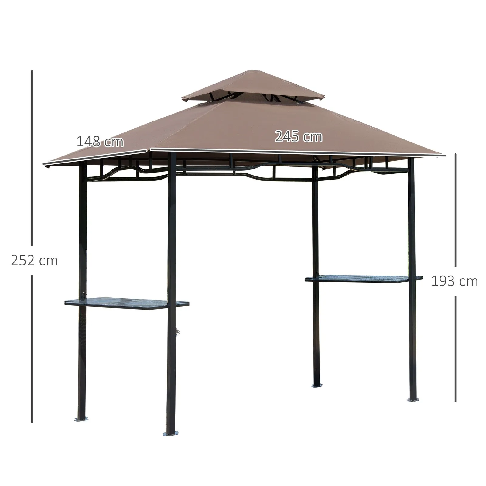 OUTSUNNY Outdoor Double-tier BBQ Gazebo Shelter Grill Canopy Barbecue Tent in Brown 3