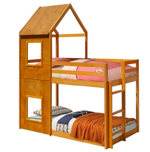 Comfy Living Ltd Wooden House Bunk Bed in Light Brown 2
