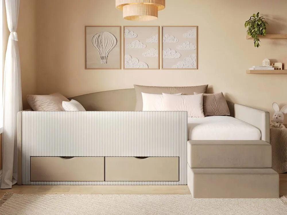 Flair Elisa Velvet Storage Low Sleeper Bed with Beige Cord 3