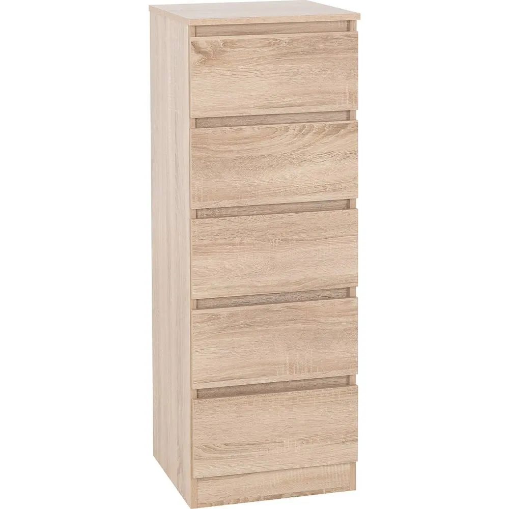 Seconique Malvern 5 Drawer Narrow Chest - Sonoma Oak in Light Oak 2