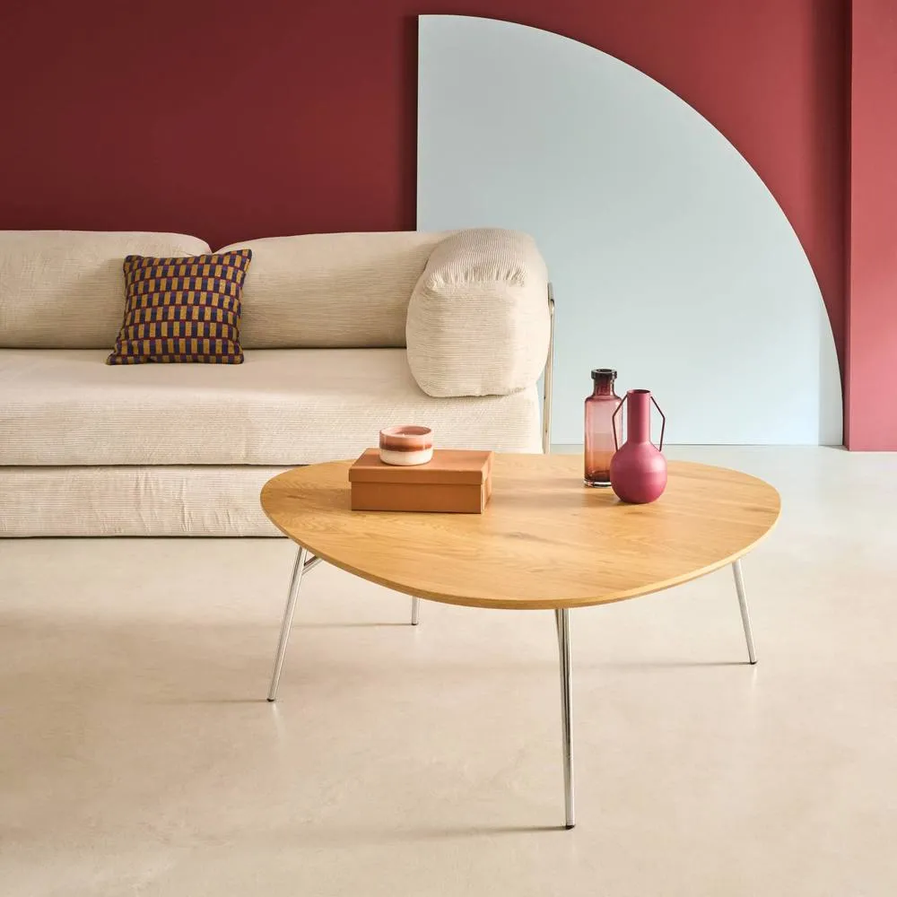 sweeek Triangular coffee table chrome legs & wood effect top in Brown 3