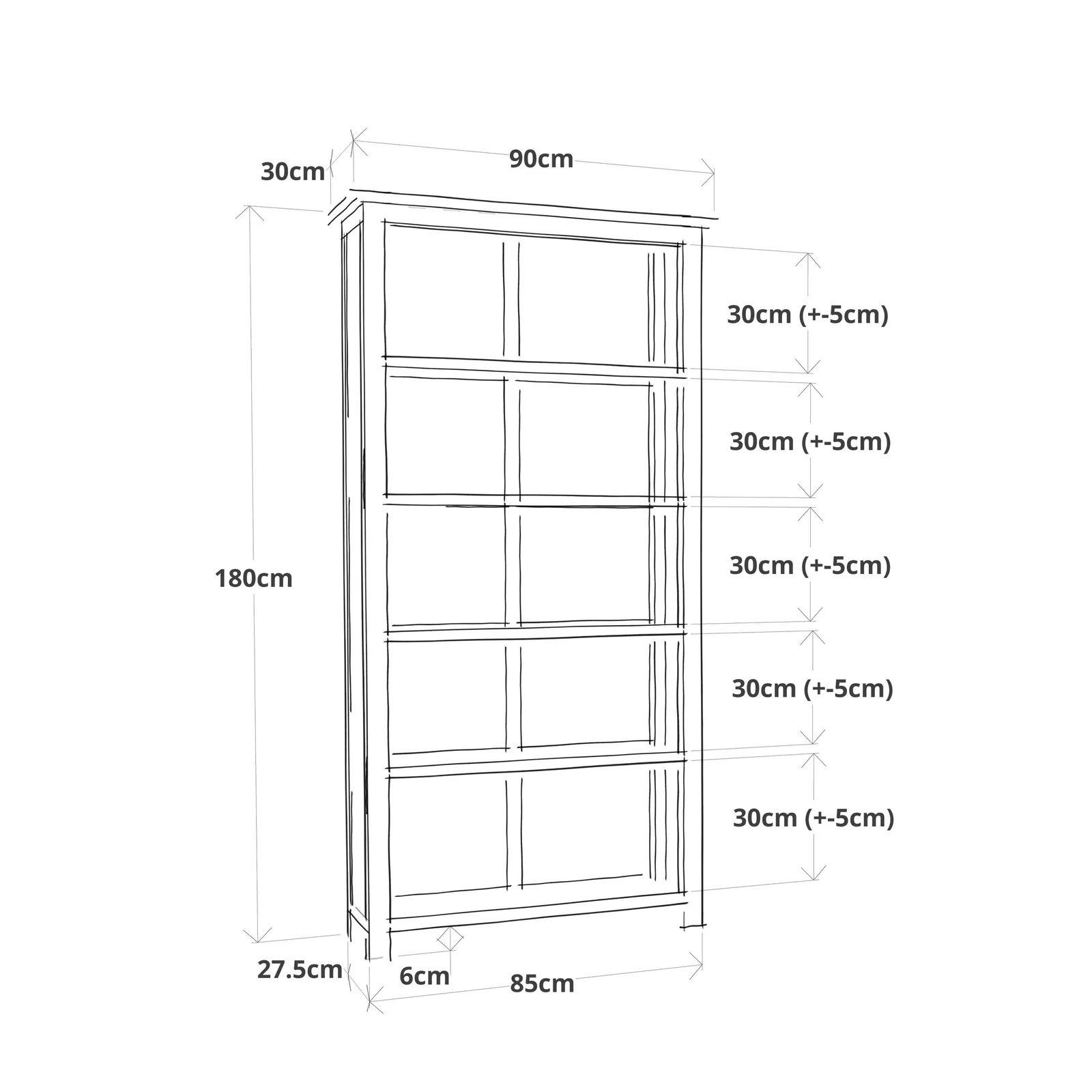 Cabinet Bits Bookcase with plinth 180x90x30cm in Light Grey 3