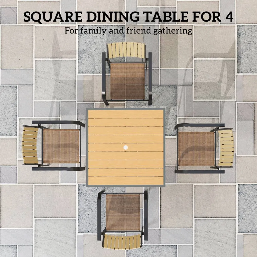 OUTSUNNY 90cm Square Outdoor Patio Garden Dining Table with Umbrella Hole in Natural 6