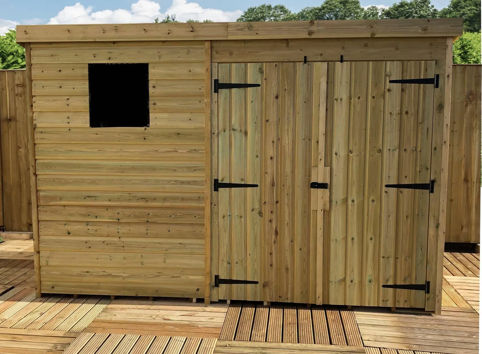 Marlborough 10 x 8 Pressure Treated Pent Garden Shed with Double Doors in Natural 4