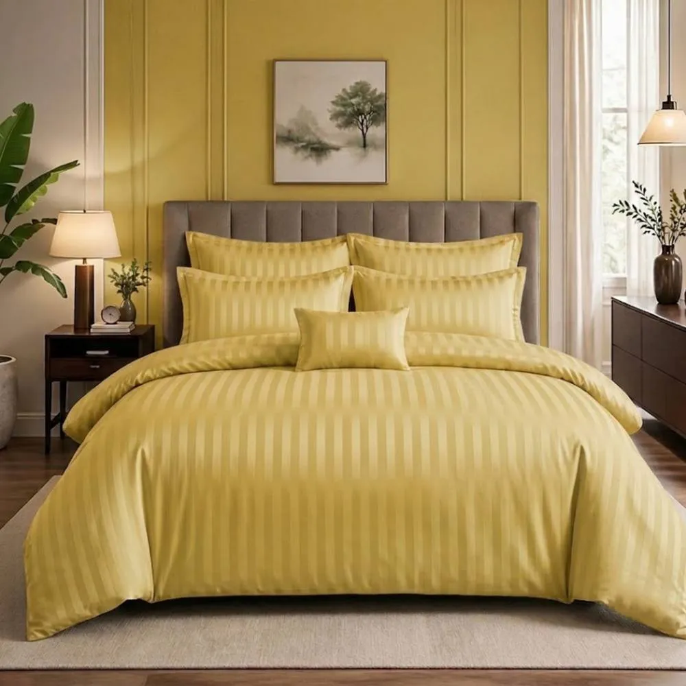 Pamposh Luxury Embossed Stripes Duvet Cover Set in Yellow