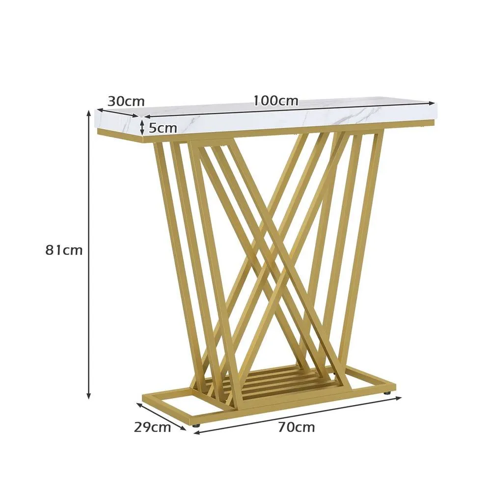 Costway Gold Console Table Modern Sofa Table Entryway Table in White 3