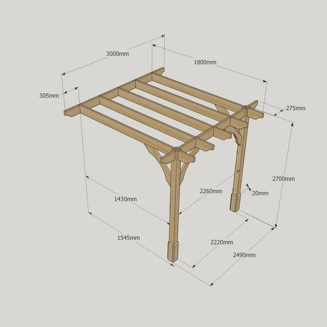 Rutland County Garden Furniture Ltd Wall Mounted Premium Pergola, Wood, L180 x W300 x H270 cm, Light Green in Brown 6