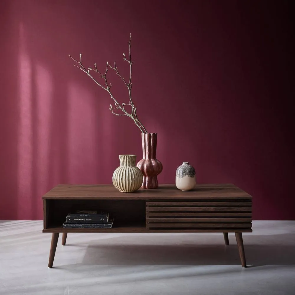 sweeek Scandi-style Coffee Table With Wooden Grooved Effect in Dark Brown 4