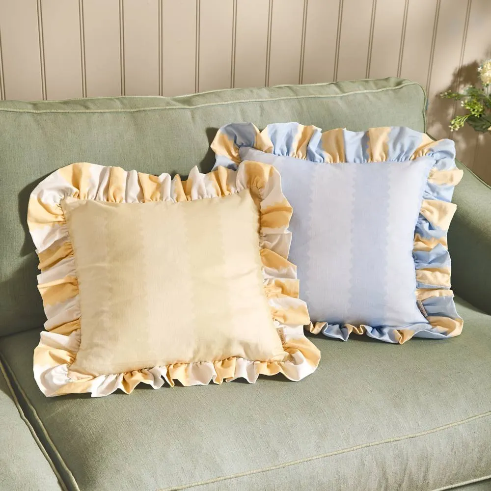 Wylder Birdie Stripe 100% Cotton Ruffle Cushion in Bright Yellow 4