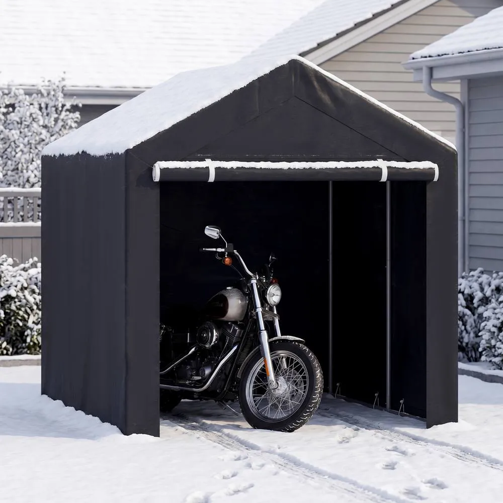 Costway 220x160CM Storage Shed Carport Garage Tent Galvanized Metal Shelter in Grey 4