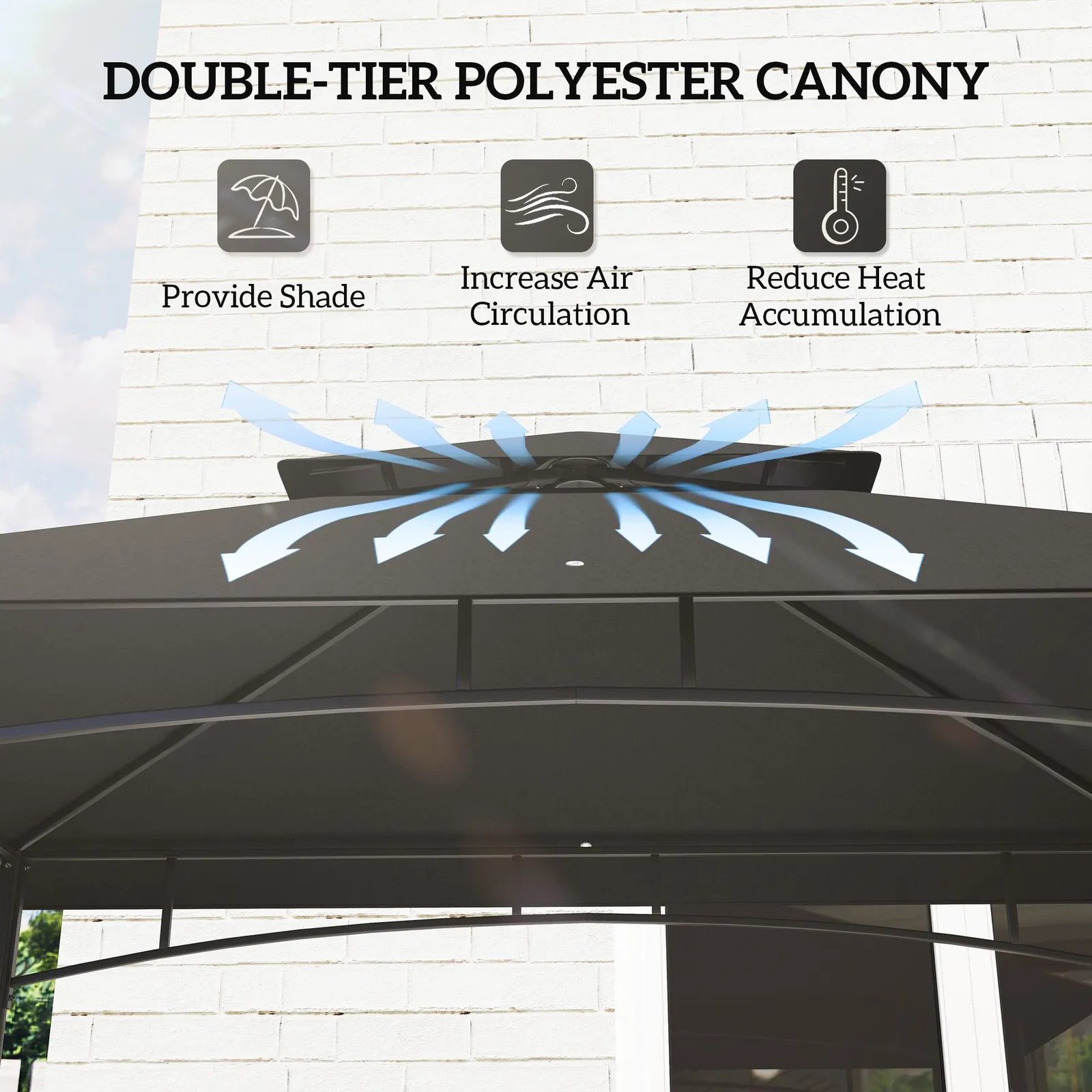 OUTSUNNY 240 x 150cm Grill Gazebo Canopy with Side Shelves, Hook, Dark Grey 4