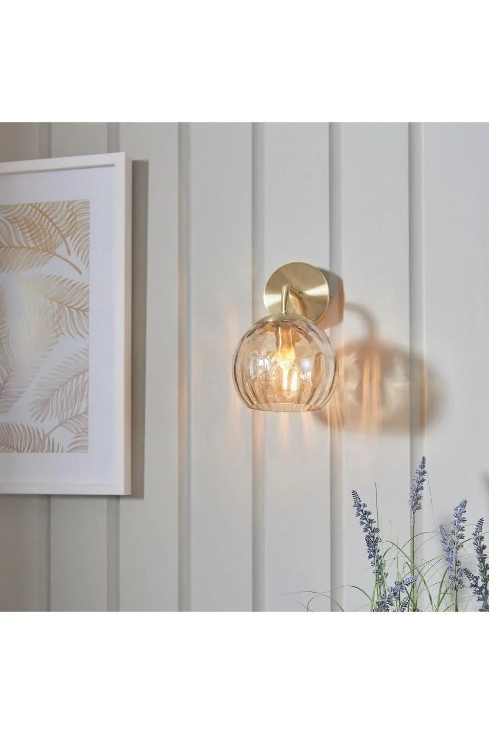 Netlighting Dimple Glass Wall Lamp Satin Brass Plate Champagne Lustre Glass in Gold 3