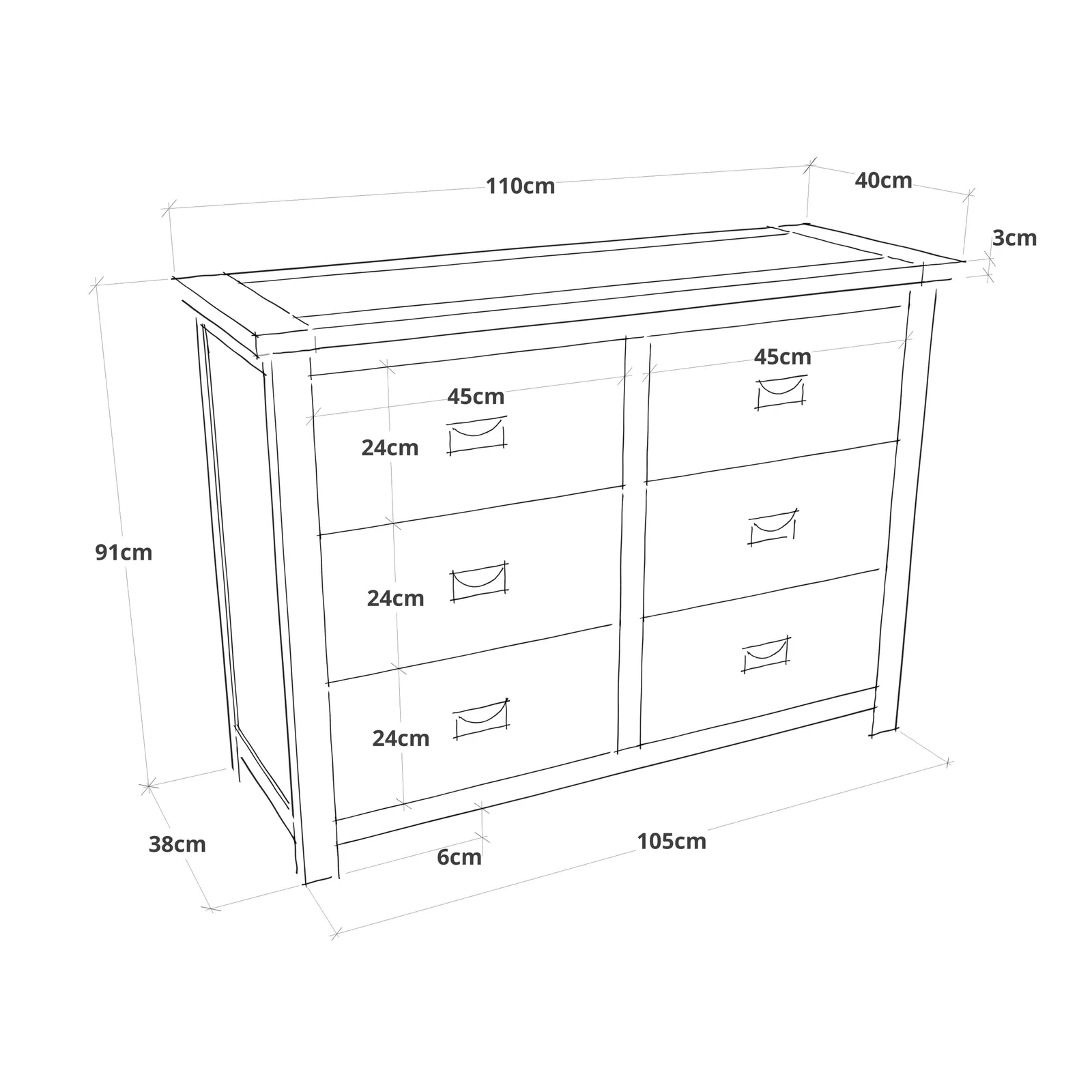 Cabinet Bits Lovere 6 Drawer Chest of Drawers Bras Drop Handle in Off-White 2