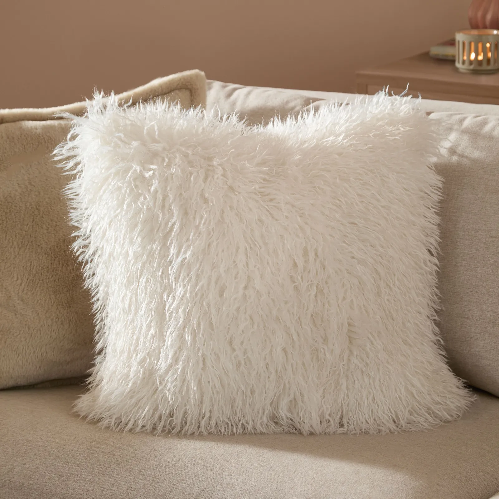 Furn Rowan Faux Fur Cushion in Light Beige
