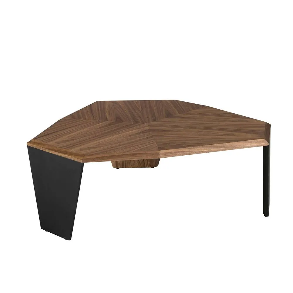 Angel Cerda Asymmetrical Coffee Table, Walnut Veneer, Black PVC Legs in Brown