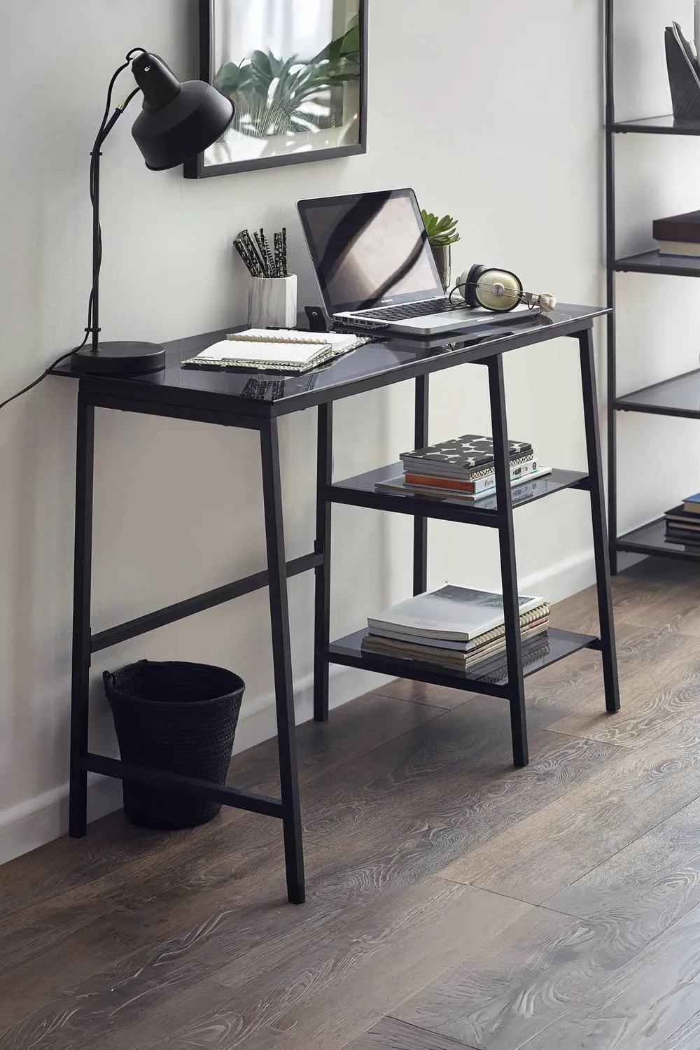 Julian Bowen Chicago Glass Top Desk with Shelves in Black