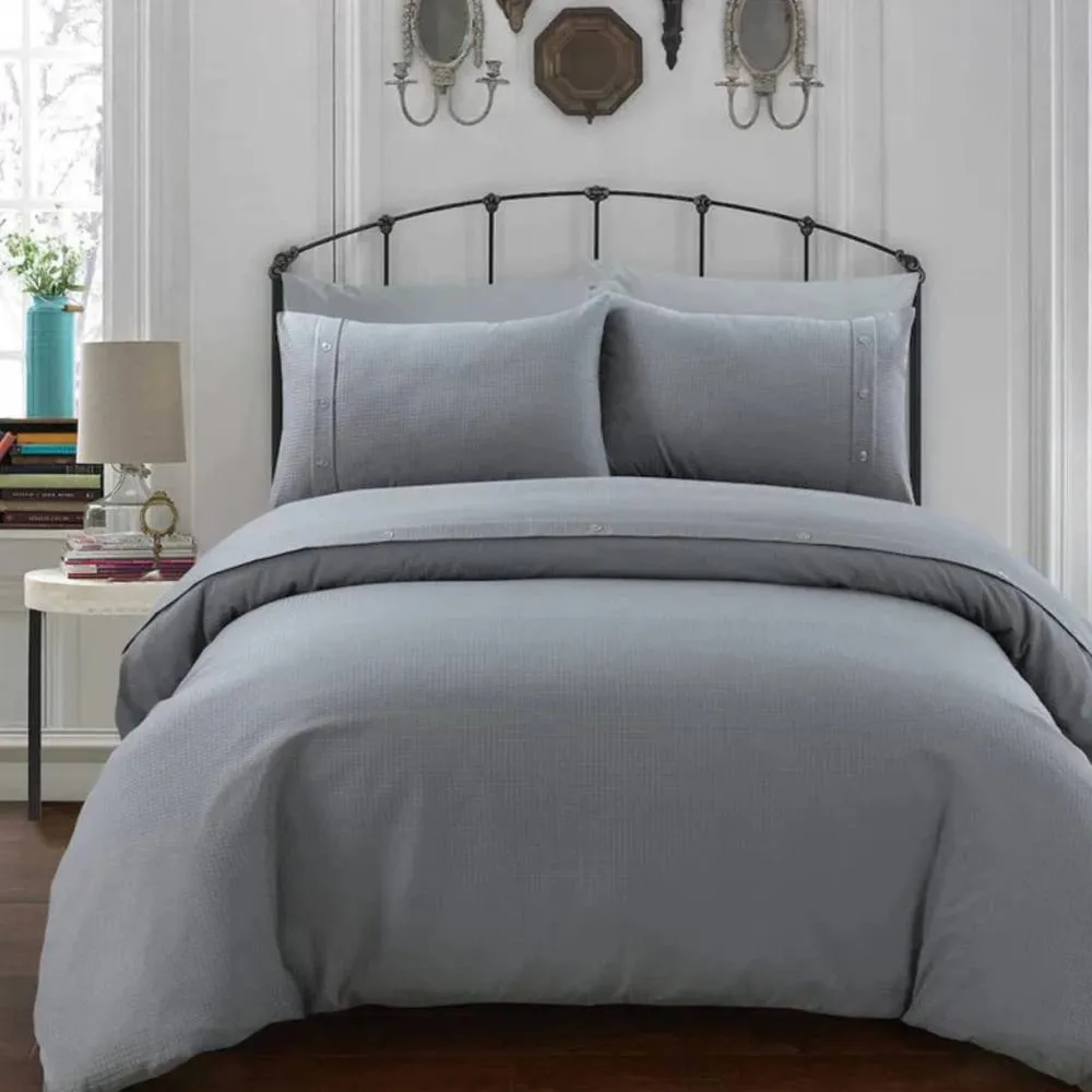 Smart Living Super Soft Classy Waffle Super Soft Duvet Cover With Pillowcases in Grey