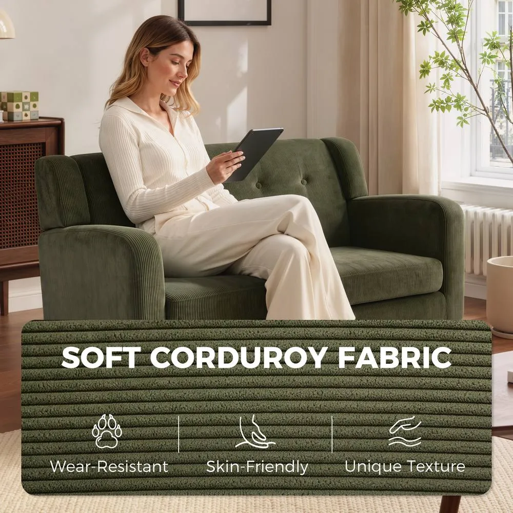 HOMCOM 2 Seater Sofa, 118 cm Corduroy Small Loveseat Sofa, Dark Green 4