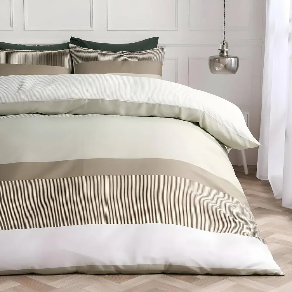 OHS Multi Stripe Bedding Set Microfibre Duvet Cover with Pillowcase in Pale Green