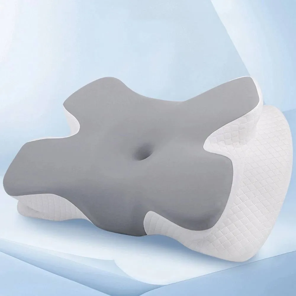 FLAVORA Butterfly Memory Foam Neck Pillow Support Anti Snore in Grey